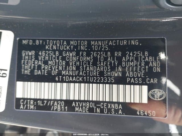 2026 TOYOTA CAMRY LE 9