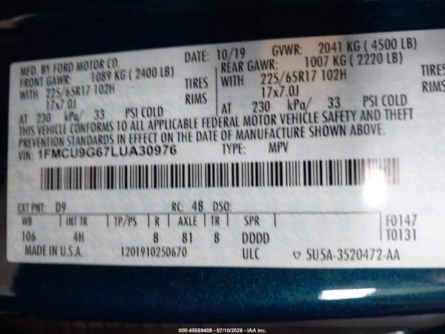 2020 FORD ESCAPE SE 9