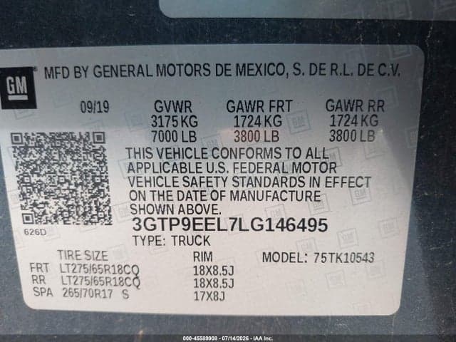 2020 GMC SIERRA 1500 4WD SHORT BOX AT4 9