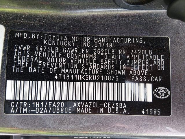 2019 TOYOTA CAMRY SE 9