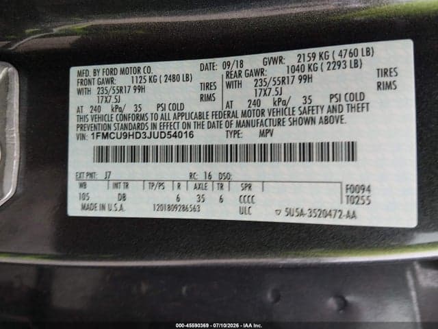 2018 FORD ESCAPE SEL 9
