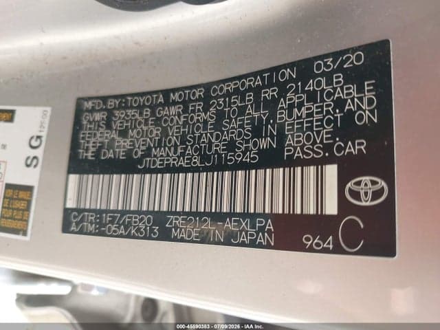 2020 TOYOTA COROLLA LE 9