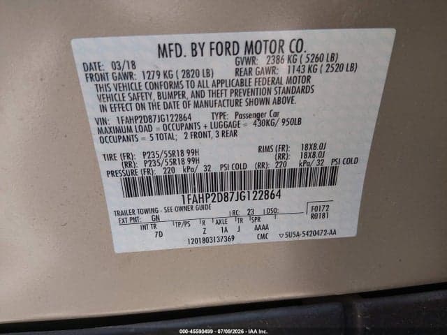 2018 FORD TAURUS SE 8