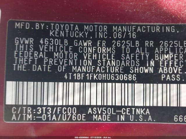 2017 TOYOTA CAMRY LE 9