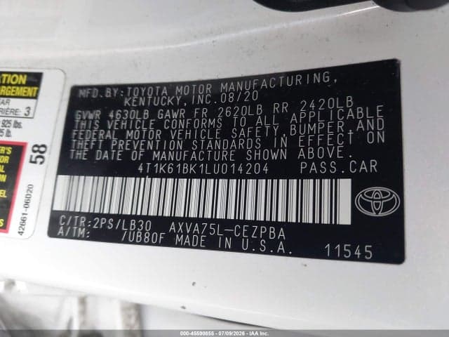 2020 TOYOTA CAMRY XSE AWD 9
