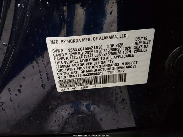 2019 HONDA PILOT TOURING 9