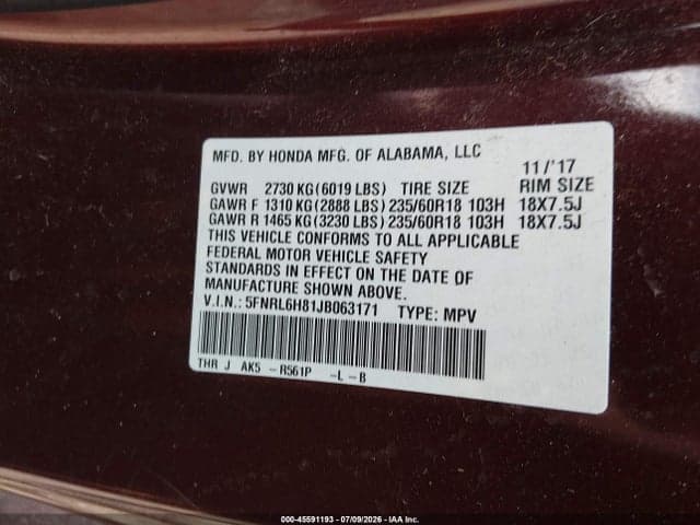 2018 HONDA ODYSSEY TOURING 9