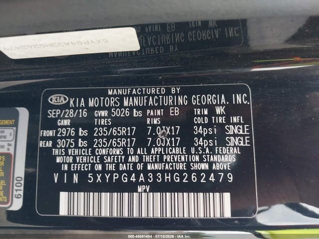 2017 KIA SORENTO 2.4L LX 9