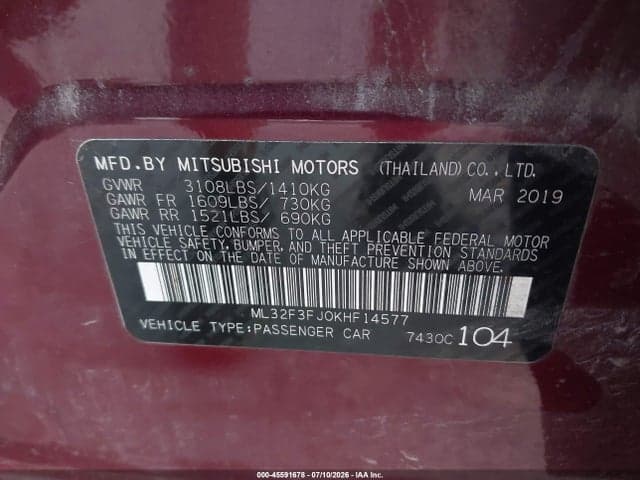 2019 MITSUBISHI MIRAGE G4 ES 9