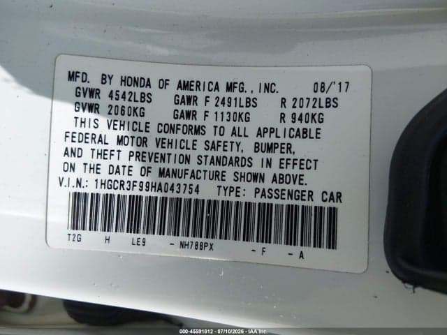 2017 HONDA ACCORD TOURING V6 9