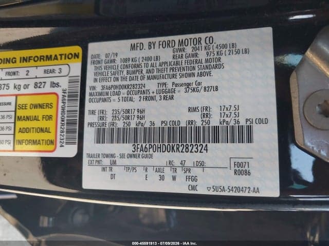 2019 FORD FUSION SE 9