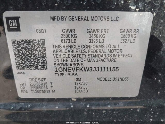 2018 CHEVROLET TRAVERSE LS 9