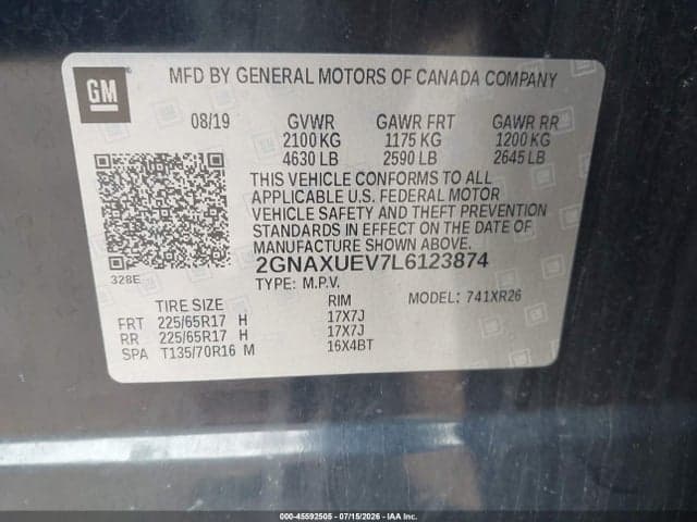 2020 CHEVROLET EQUINOX AWD LT 1.5L TURBO 9