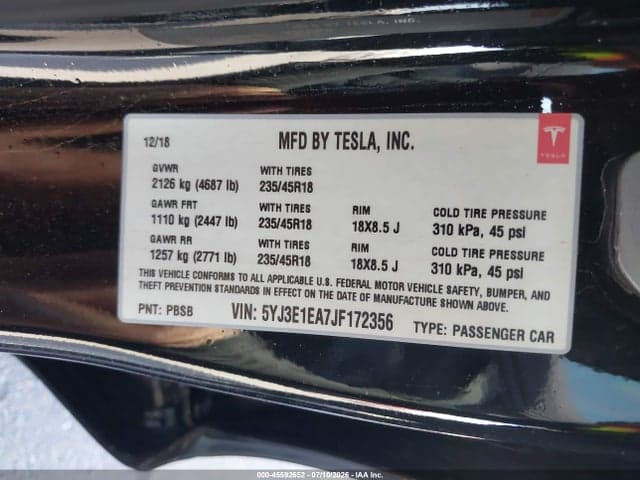 2018 TESLA MODEL 3 LONG RANGE/MID RANGE 9