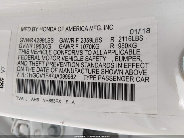 2018 HONDA ACCORD EX 9