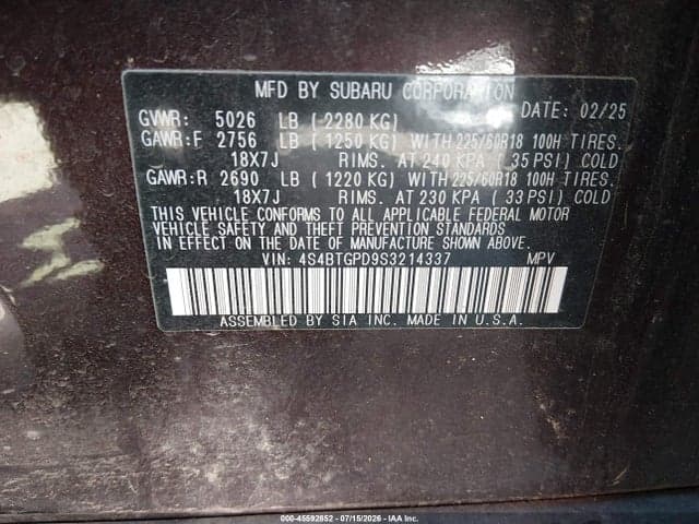2025 SUBARU OUTBACK TOURING XT 9