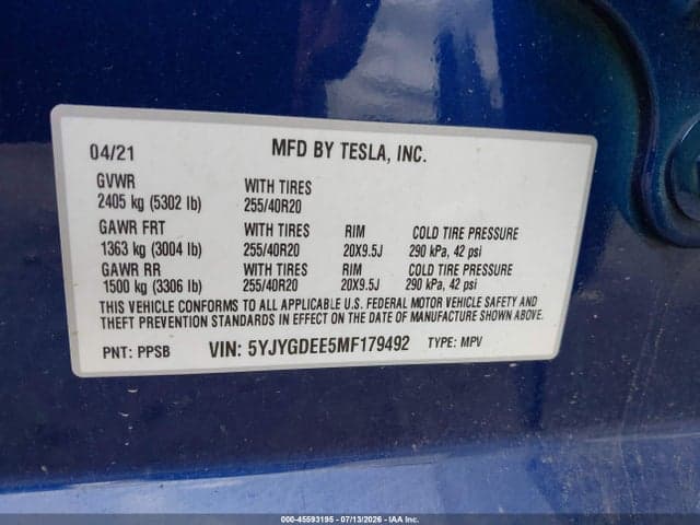 2021 TESLA MODEL Y LONG RANGE DUAL MOTOR ALL-WHEEL DRIVE 9