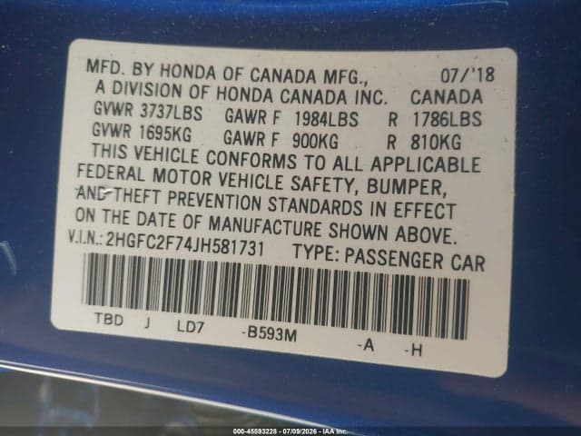 2018 HONDA CIVIC EX 9