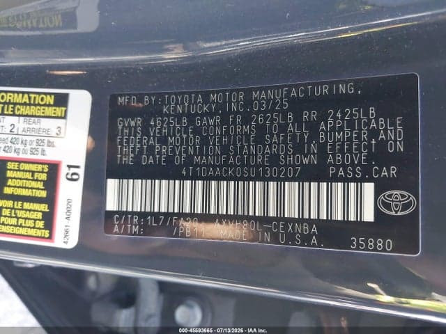 2025 TOYOTA CAMRY LE 9