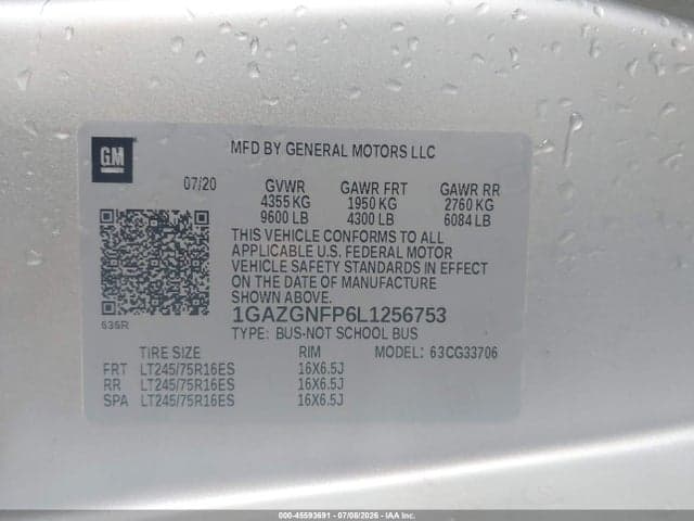 2020 CHEVROLET EXPRESS PASSENGER RWD 3500 EXTENDED WHEELBASE LS 9