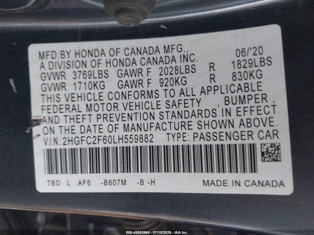 2020 HONDA CIVIC LX 9