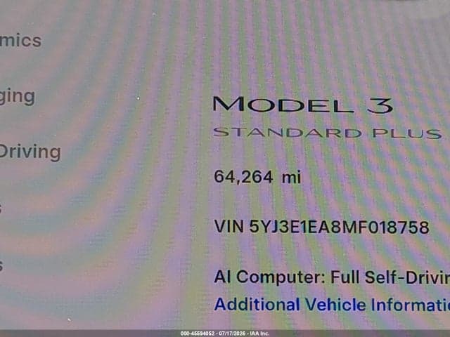 2021 TESLA MODEL 3 STANDARD RANGE PLUS REAR-WHEEL DRIVE 15