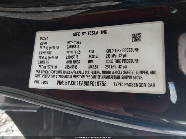 2021 TESLA MODEL 3 STANDARD RANGE PLUS REAR-WHEEL DRIVE 9
