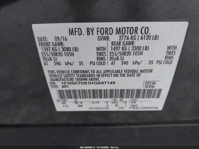 2017 FORD EXPLORER XLT 9