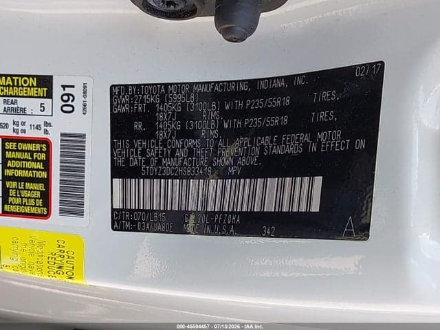 2017 TOYOTA SIENNA LIMITED PREMIUM 7 PASSENGER 9