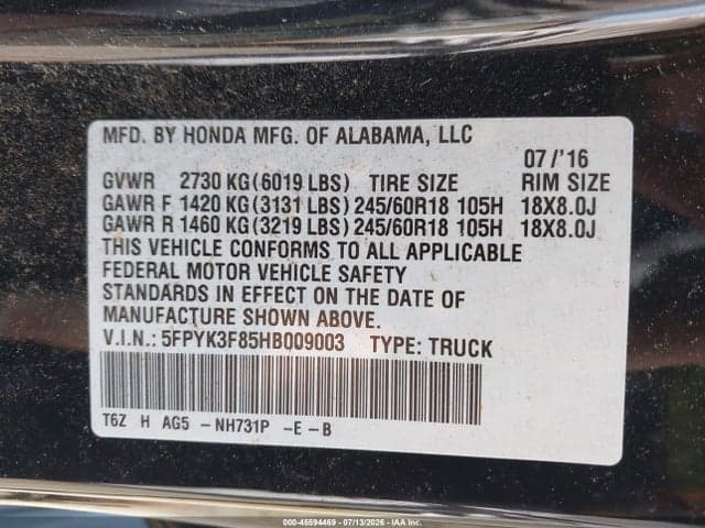 2017 HONDA RIDGELINE BLACK EDITION 9