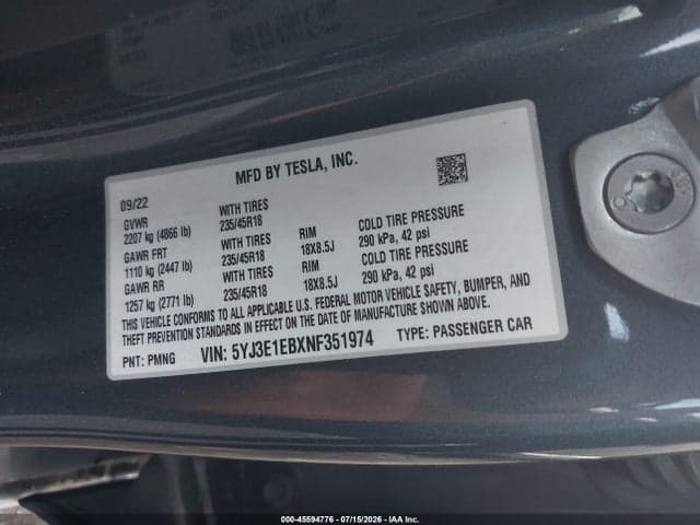 2022 TESLA MODEL 3 9