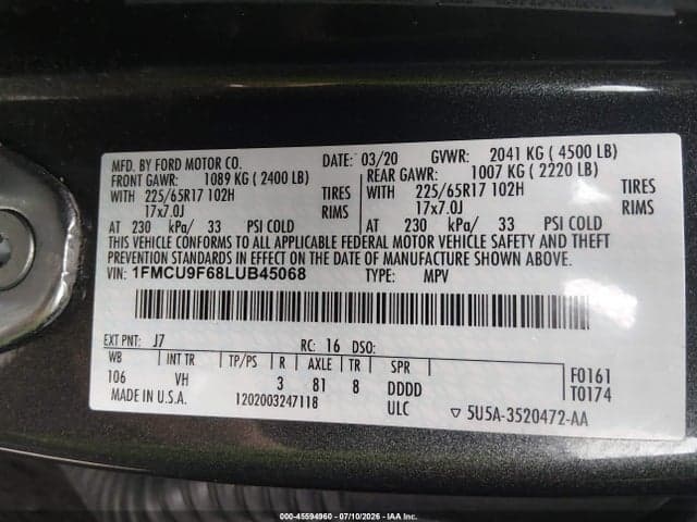 2020 FORD ESCAPE S 9