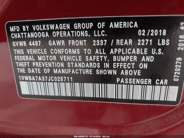2018 VOLKSWAGEN PASSAT 2.0T SE 9