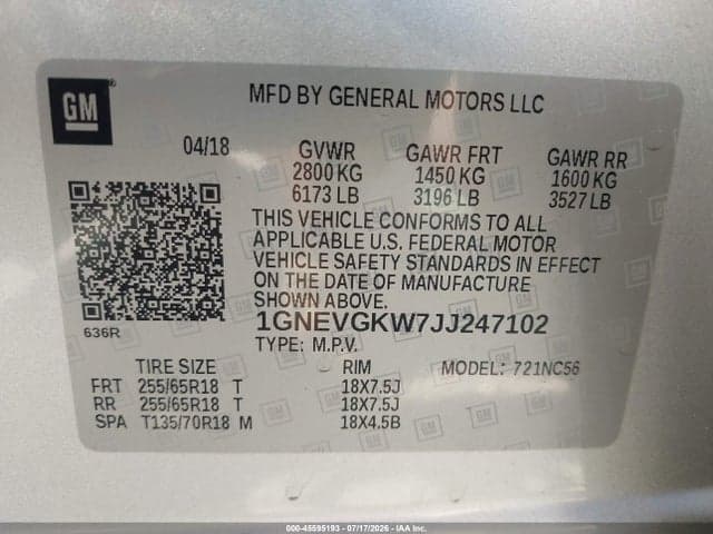 2018 CHEVROLET TRAVERSE LT CLOTH 9