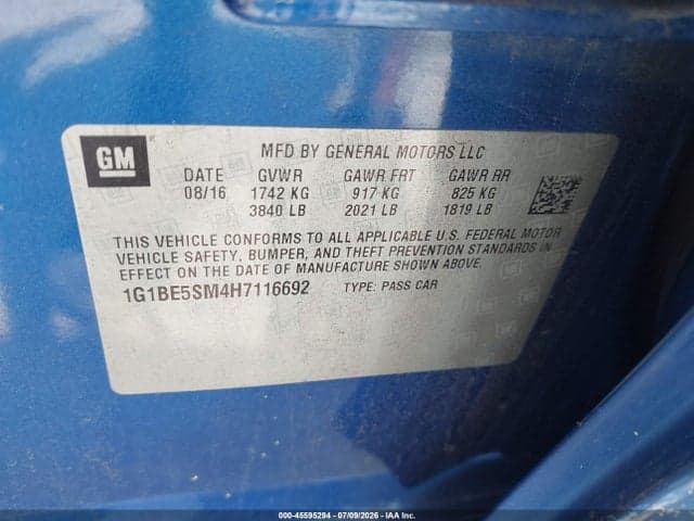 2017 CHEVROLET CRUZE LT AUTO 9