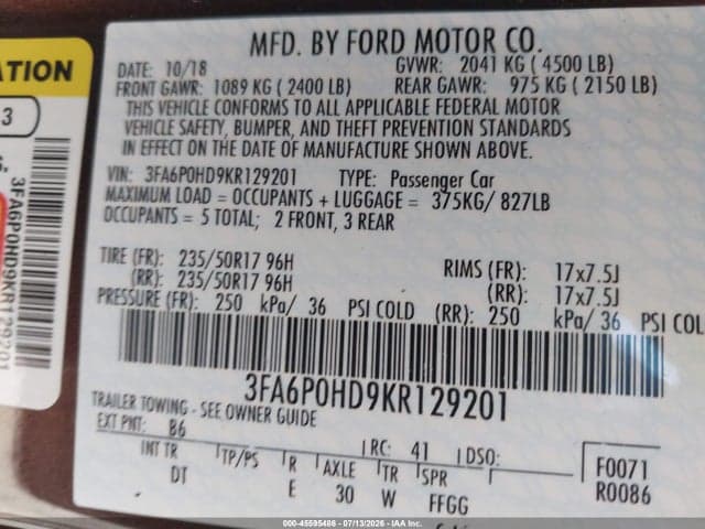 2019 FORD FUSION SE 9