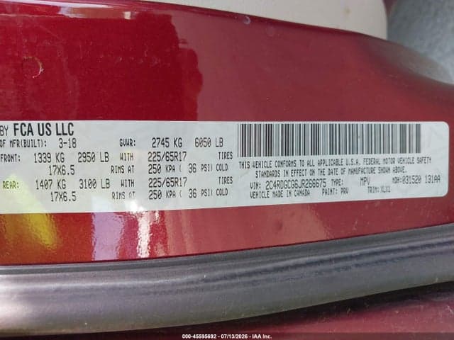 2018 DODGE GRAND CARAVAN SXT 9