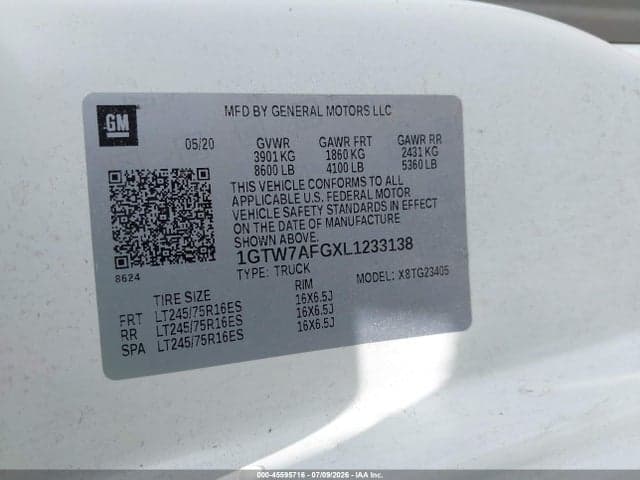 2020 GMC SAVANA CARGO RWD 2500 REGULAR WHEELBASE WORK VAN 9