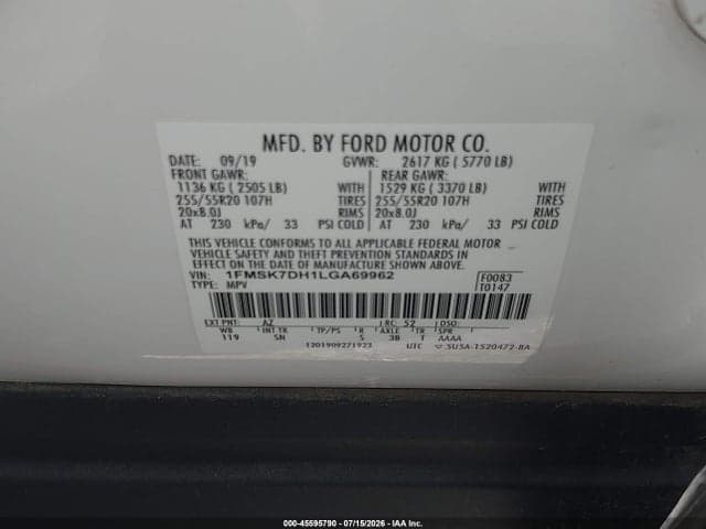 2020 FORD EXPLORER XLT 9