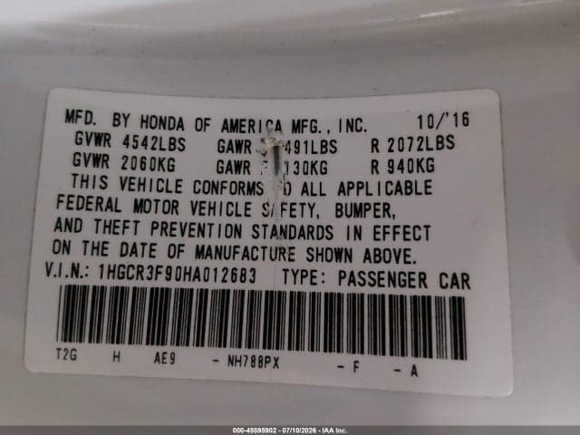 2017 HONDA ACCORD TOURING V6 9