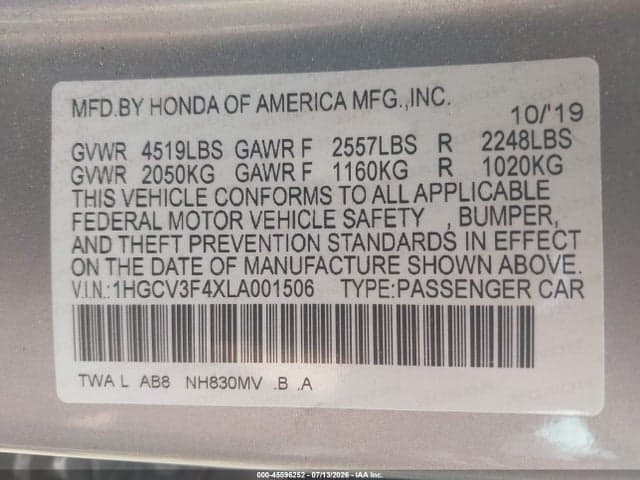 2020 HONDA ACCORD HYBRID EX 9