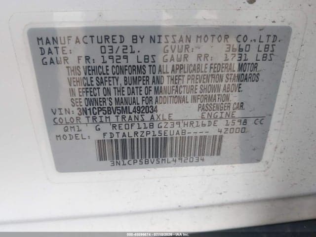 2021 NISSAN KICKS S XTRONIC CVT 9