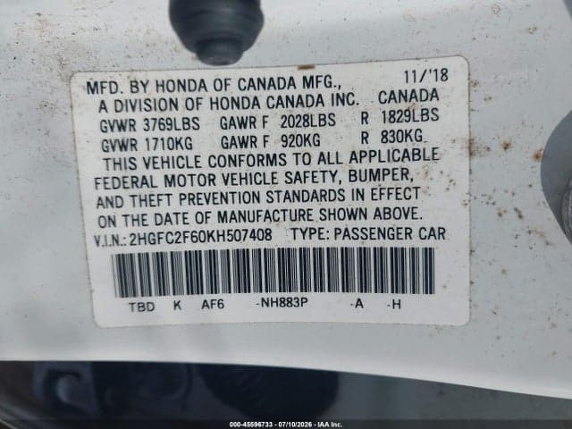 2019 HONDA CIVIC LX 9