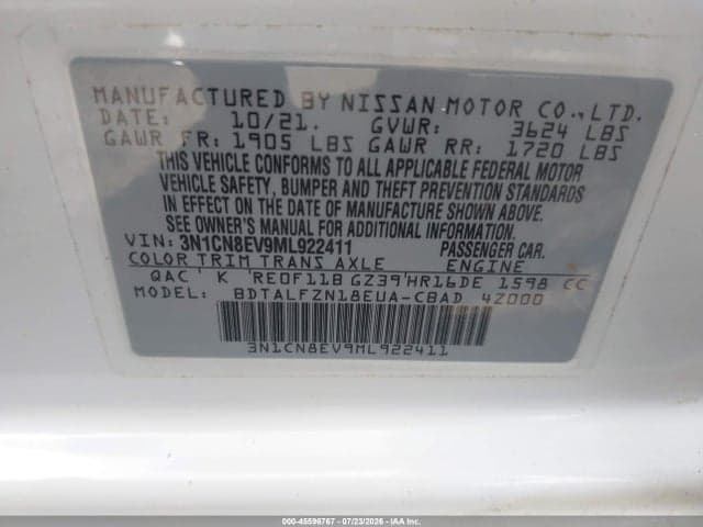 2021 NISSAN VERSA SV XTRONIC CVT 9