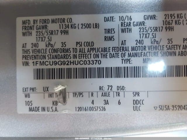 2017 FORD ESCAPE SE 9