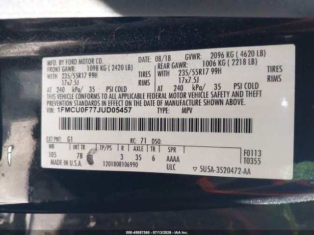 2018 FORD ESCAPE S 9