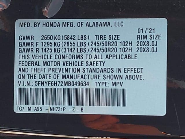 2021 HONDA PILOT AWD BLACK EDITION 9