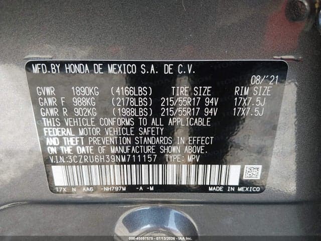 2022 HONDA HR-V AWD LX 9