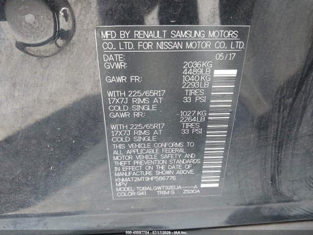 2017 NISSAN ROGUE SV 9
