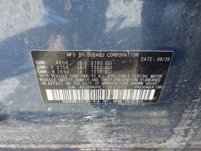 2020 SUBARU LEGACY LIMITED XT 9